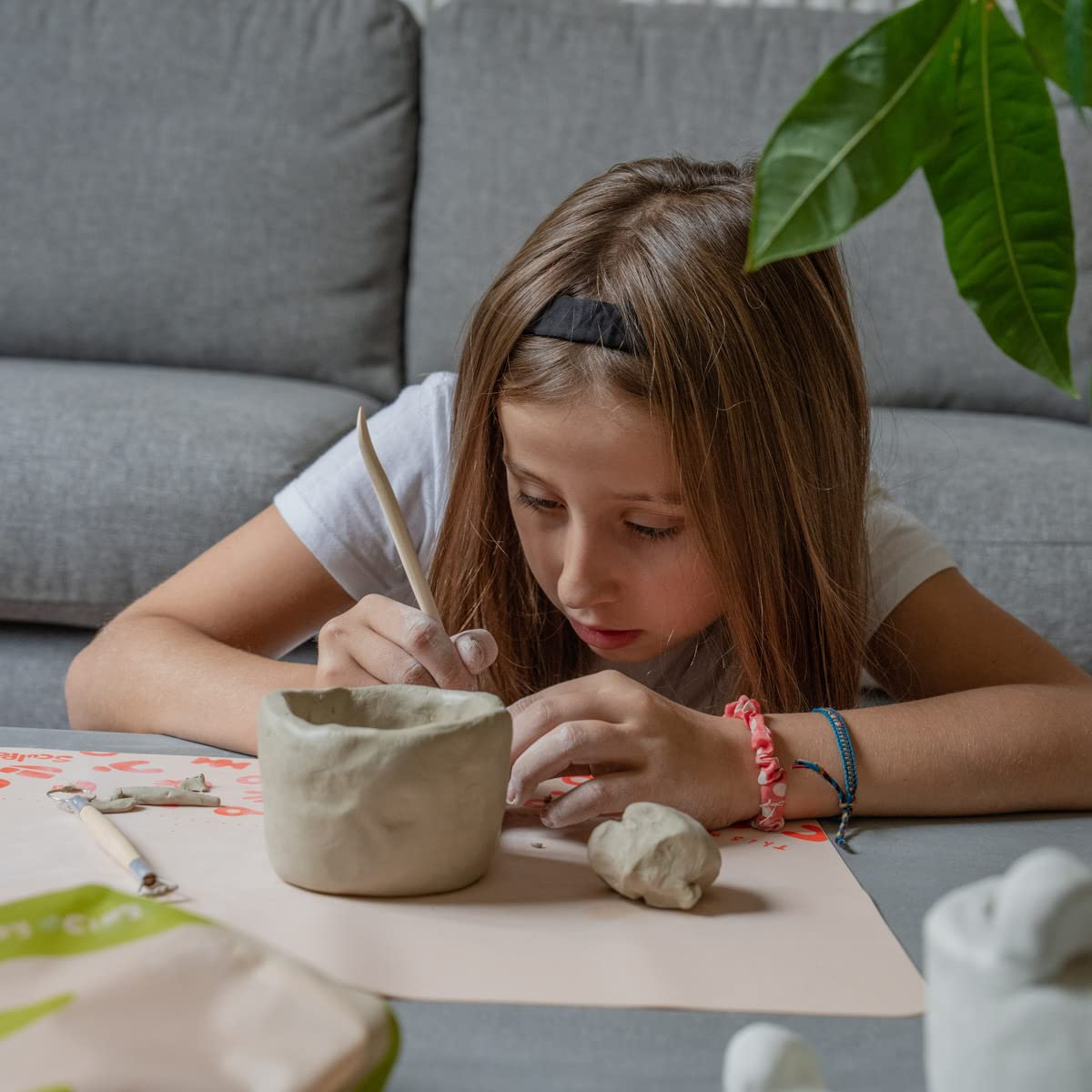 Sculpd - The Original Kids Pottery Kit, Air-Dry Clay Starter Kit for Kids Age 4 to 6, Air Dry Clay with 10 Colour Paint Set, Paintbrushes, Tool Set, Alphabet Stampers, Sponge and Step-by-Step Guide