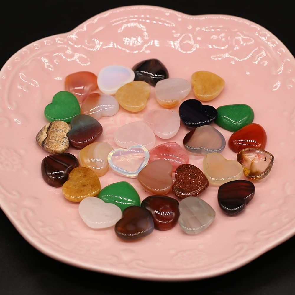 LE SKY Big Heart Shape Bead Cabochon Flatback Energy Natural Stones Malachite Cabochon for Jewelry Making 12 Pcs