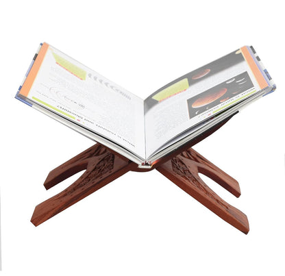 Rihal Rehal Handmade Wooden Quran Holder - Folding Book Reading Stand, Floral Design Curved Magazine Holder