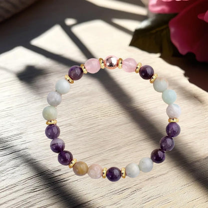 SAMPOW Healing Stone Bracelet for Women, Healing Stones Yoga Bead Bracelets Calming Stretch Bracelet Anxiety Relief Stress Relief Gifts