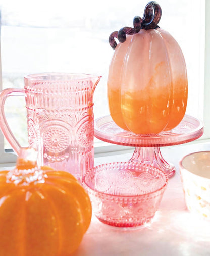Boston International Vintage-Inspired Glass Cake Stand Round Pedestal for Desserts Cupcakes & Pie, 8.25" x 3.5", Pink Codi