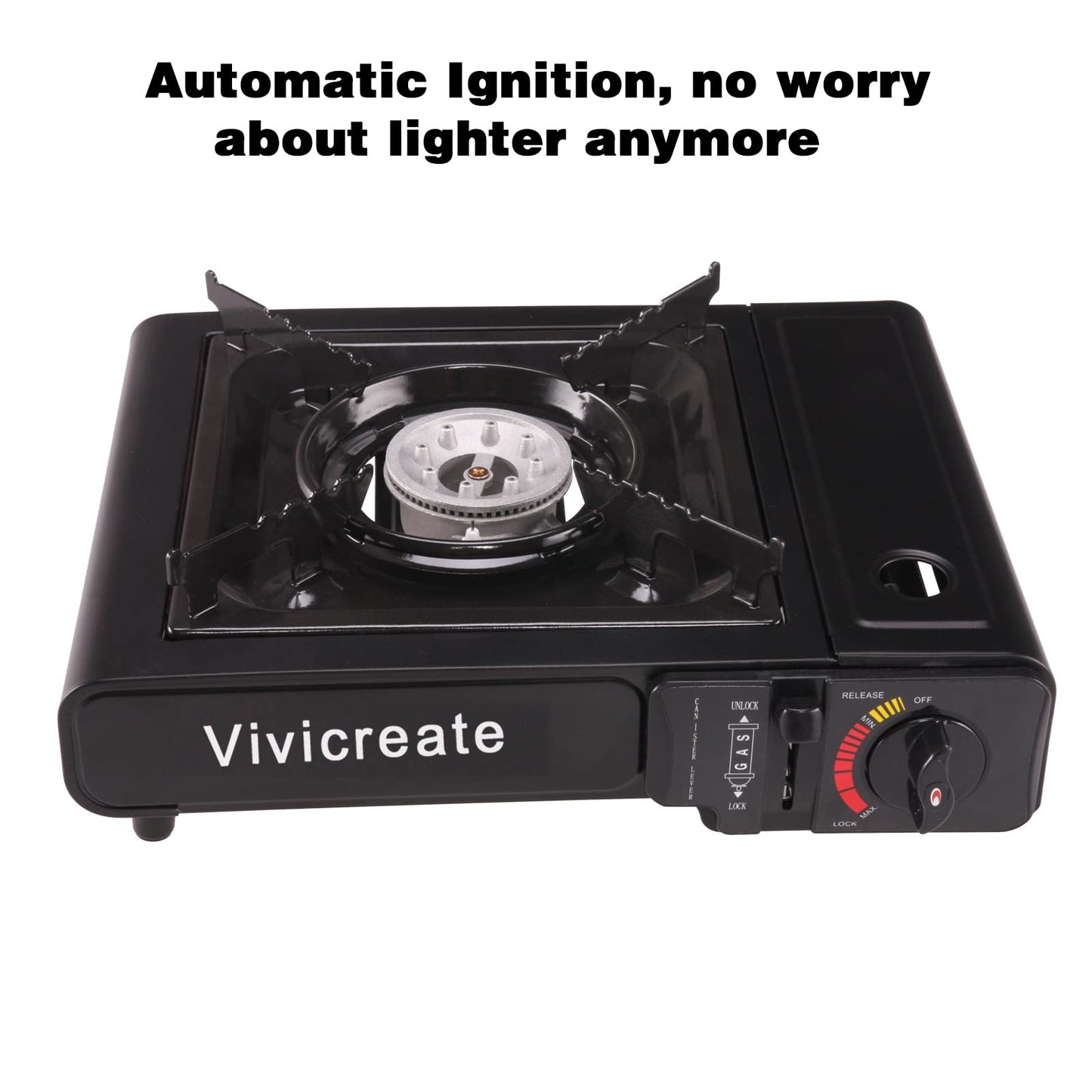Vivicreate Portable Butane Stove 8500 BTU, Butane Stove with Auto Ignition for Camping, Lightweight Portable Gas Stove Burner with Safety Lock, Butane Burner, Estufa de Gas Portatil(Black)