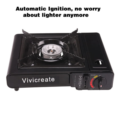 Vivicreate Portable Butane Stove 8500 BTU, Butane Stove with Auto Ignition for Camping, Lightweight Portable Gas Stove Burner with Safety Lock, Butane Burner, Estufa de Gas Portatil(Black)
