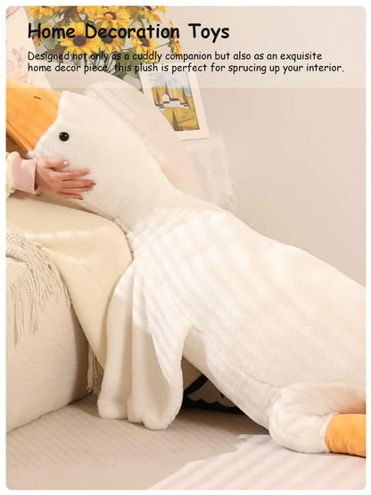 FIAEUGZKM Giant White Goose Plush Pillow, 74.8" Jumbo Fluffy Stuffed Animal Goose Hugging Body Pillow, Extra Large Soft Cuddly Plushy Birthday Gift Toy for Girls Kids Teens Adults, 6.23ft/190cm