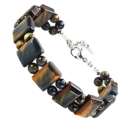 Unique Tiger Eye Bracelet for Men, HASKARE Energy Protection Crystals Golden Blue Tigers Eye Bracelets Handmade Steel Wired Natural Beads Bracelet Adjustable Durable Chain Stone Bracelet Gifts for Him