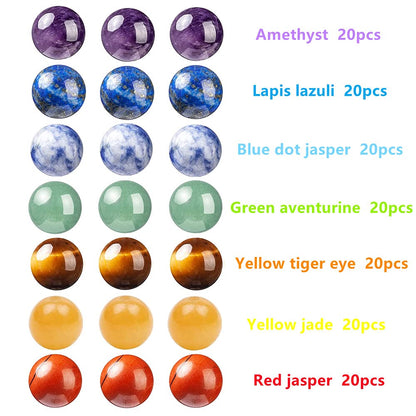 GangGangHao 140pcs 7 Chakra Natural Stone Round Beads Crystals Energy Healing Genuine Real Stone DIY Charm Smooth Beading for Bracelet Necklace Earrings Jewelry Making(8mm,7 Chakra Color)