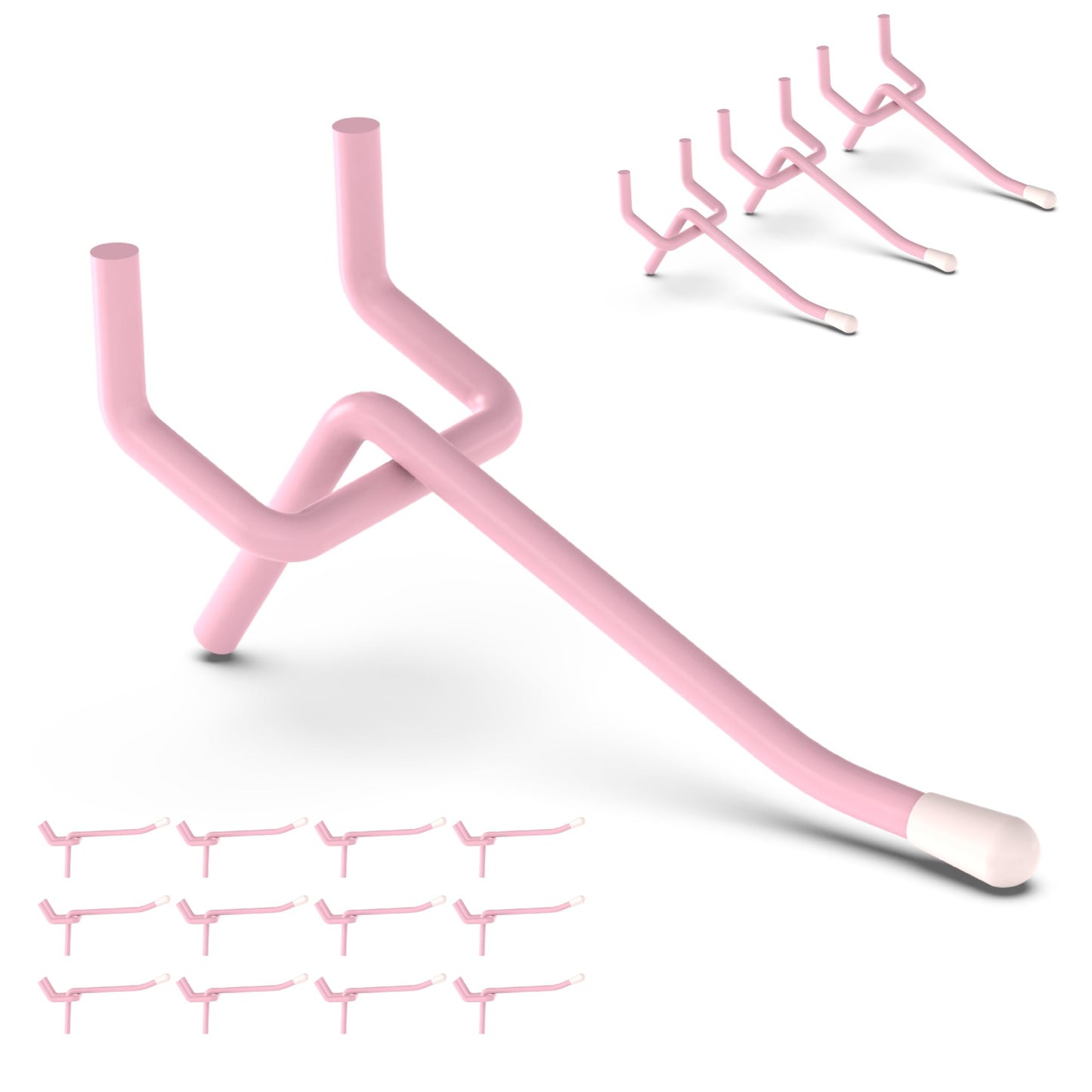 HUHOLE 50-Pack Pink Pegboard Hooks 2 Inch, Decorative Metal Peg Board Hangers with Rubber Safety Tips, Fits 1/8" & 1/4" Boards, Heavy Duty Organizer for Craft Room, Nursery, Garage & Retail Display