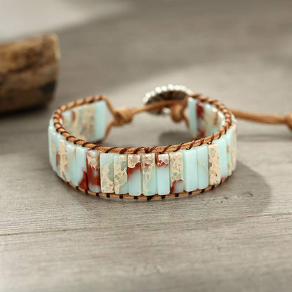 Plumiss Boho Agalmatolite Beaded Wrap Leather Bracelet Jewelry