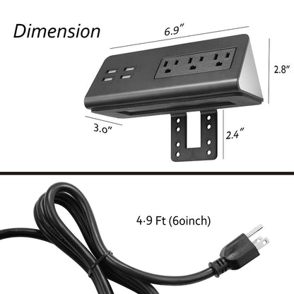 Emerising 2-Pack Desk Edge Mount Power Strips with 4 USB Ports & 3 AC Power Outlets for Home and Office Desktop Charging Bucket