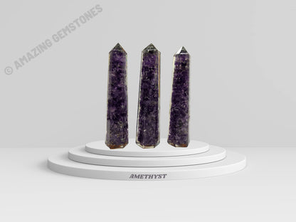 Amazing Gemstone Amethyst Crystal Orgone Towers ~ Natural Healing Crystal Point Obelisk for Reiki Healing and Crystal Grid (4.5 to 5 Inch, Pack of 1)