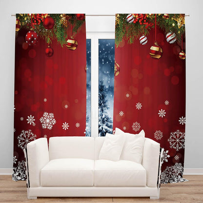 DOTOOMA 82x84 Inches Christmas Snowflake Window Curtains Xmas Ornaments Coniferous Pine Tree Tinsel Theme Bedroom Living Room Decorative Curtains Drapes 2 Panel