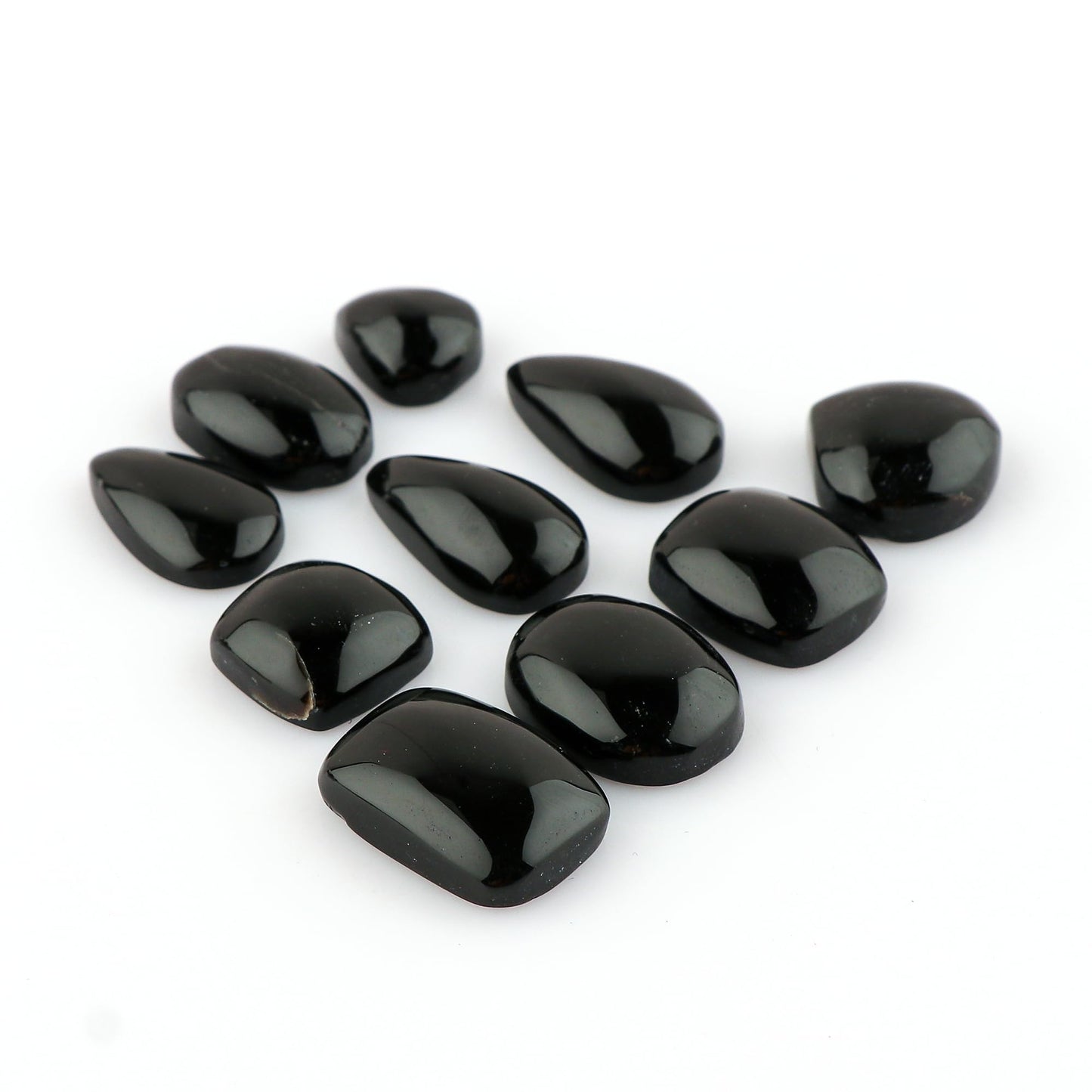 CRYSTALINES 10pcs, Wholesale Natural Black Onyx Gemstones, Bulk Flatback Cabochon, Polished Lapidary Stones for Jewelry Making, Healing Crystals Supplies, Wire Wrapping, Gem Collection