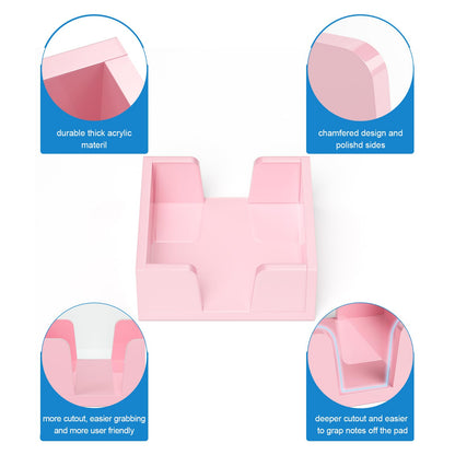 WINFFOR Acrylic Notepad Holder Dispenser - 3x3 in Sticky Note Memo Holder for Desk Organizer (W/O Pads) Office Desk Accessories School Supplies, Lightpink