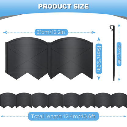 Vashly 6 inch Tall 40Ft Landscape Edging Black Garden Edging with 40Pcs Garden Stakes 7.8 Inch, 40Pcs Edging for Landscaping Plastic Garden Edging Border Flower Bed Edging Borders Lawn Edging