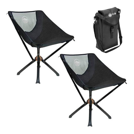 CLIQ Portable Chair Version 1.0 with Free Bag - Lightweight Folding Chair for Camping - Supports 300 Lbs - Perfect for Outdoor Adventures - Black Bundle