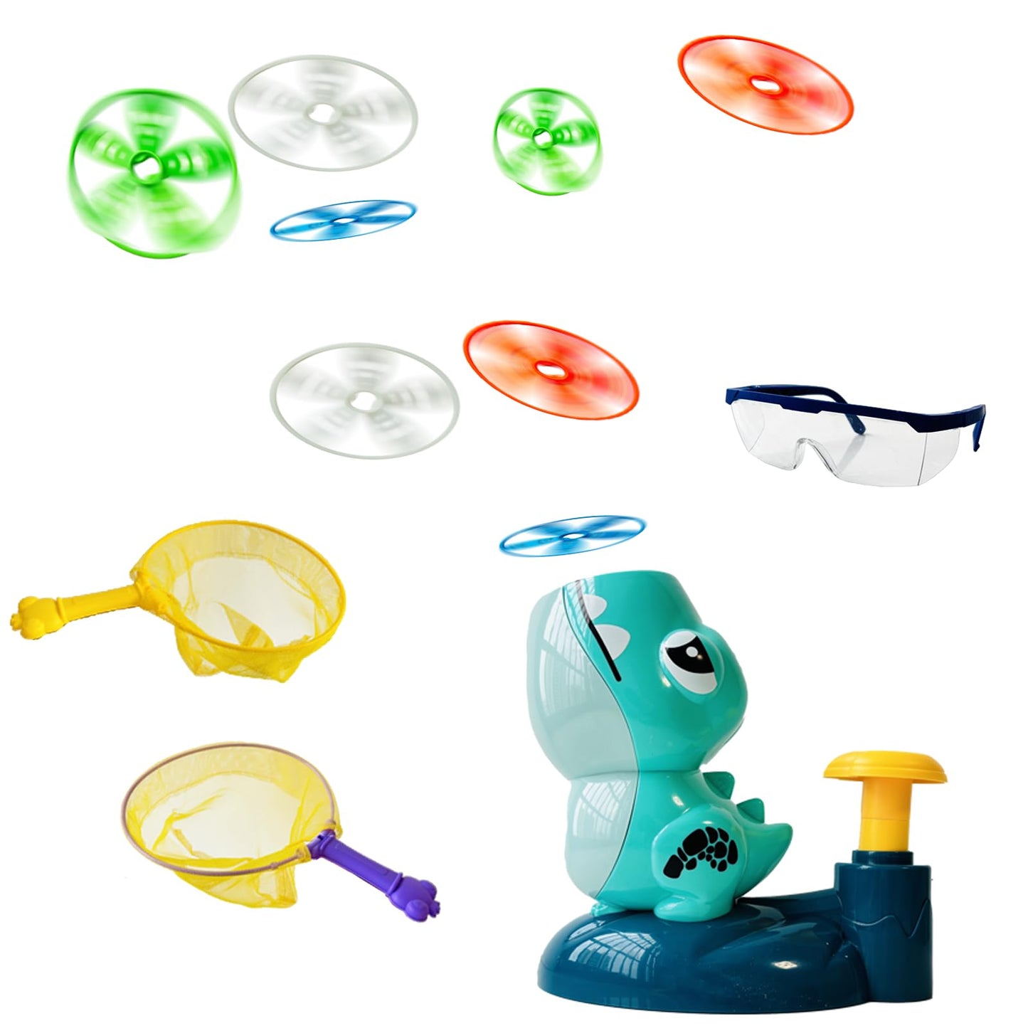 Dinosaur Flying Disc Launcher Toy – Kids Outdoor Toys for Boys & Girls Ages 3-8, Fun Press & Launch Game with 8 Discs & Catch Net, Active Yard Toys & Outside Play Toys