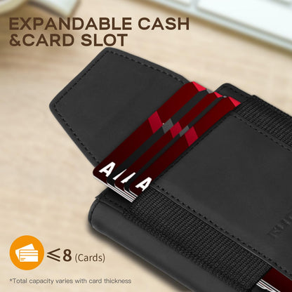 RUNBOX Slim Leather Wallet for Men With 2 ID Windows Holds 10-13 Cards Minimalist Front - Pocket RFID - Blocking Wallets Ideal Gift Choice