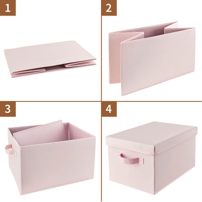 GRANNY SAYS Pink Storage Bins with Lids, Barbie Storage Organizer, Doll Toy Boxes, Stackable Fabric Storage Baskets for Closet, Baby Room, Nursery, 3-Pack