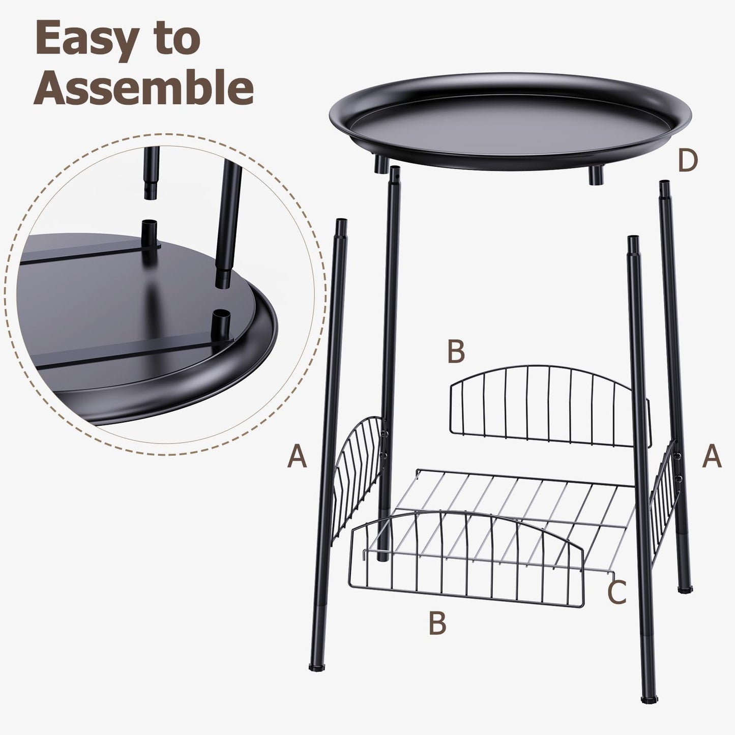 Luwesde 2 PCS Small Outdoor Side Table, 2-Tier Round Metal Patio Table, Accent Table Waterproof, Weather Resistant End Table for Yard Porch Pool Balcony Garden Bedside