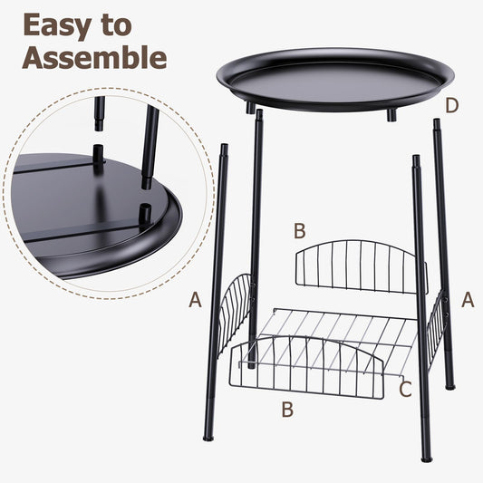 Luwesde 2 PCS Small Outdoor Side Table, 2-Tier Round Metal Patio Table, Accent Table Waterproof, Weather Resistant End Table for Yard Porch Pool Balcony Garden Bedside