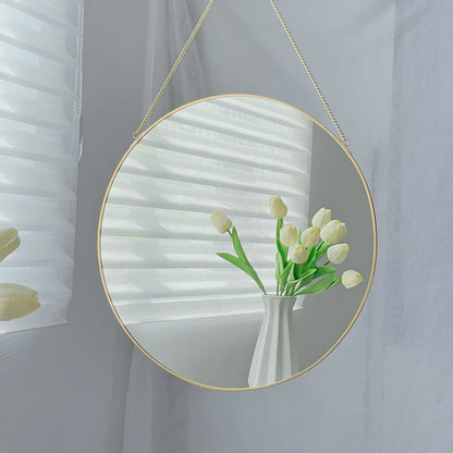 LONGWIN Hanging Wall Circle Mirror Decor Gold Geometric Mirror with Chain for Bathroom Bedroom Living Room 9.8"