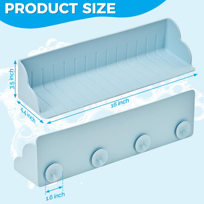 Weeme Bathtub Splash Guard, Silicone Bath Caddy Tray with 4 Suction Cups, Kids Toy Holder and Organizer Shelf for Toddler Tub Accessories (Blue)