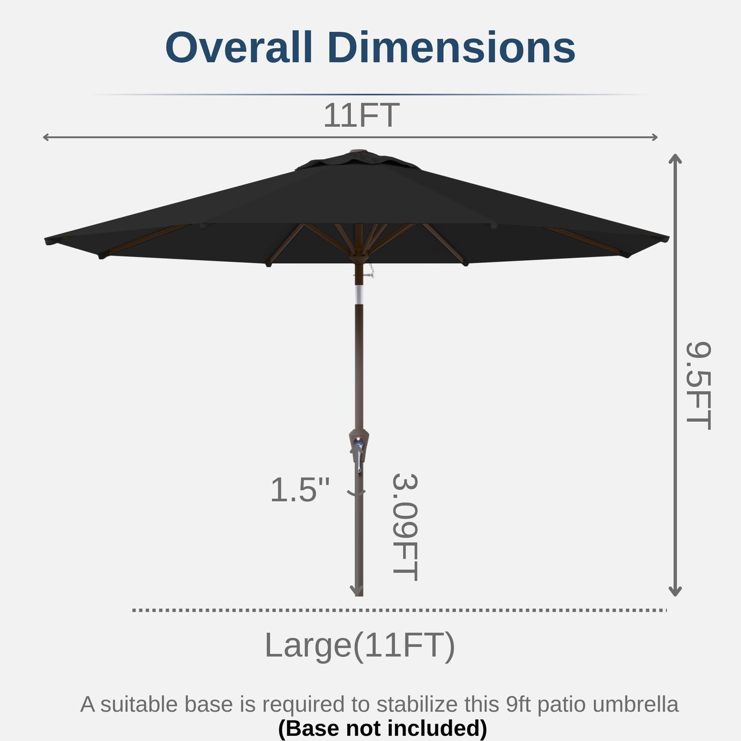 Tobeos 11FT Patio Umbrella, Outdoor Umbrella with with 8 Sturdy Fiberglass Ribs,Market Table Umbrella with Push Button Tilt and Crank,Suit for Backyard,Garden,Pool,Deck(Black)
