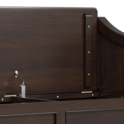 SIMPLIHOME Connaught SOLID WOOD 42 inch Wide Traditional Entryway Storage Bench with Shelf in Chestnut Brown for the Living Room, Entryway and Family Room