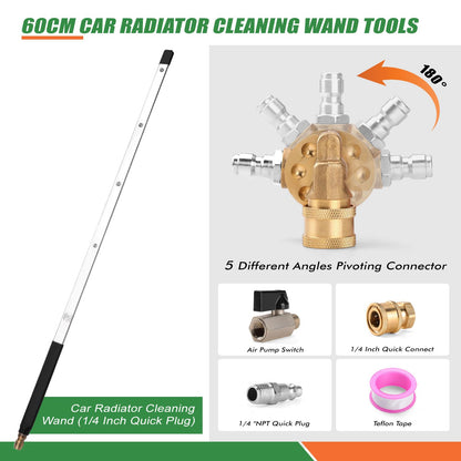 24 Inch Pressure Washer Wand for Car Radiator Cleaning Tools, Dual-Use Radiator Cleaner Wands for Pressure Washer & Pressure Air Pump Flush Car Truck Radiator Power Washer Wand with 4 Nozzle Tips