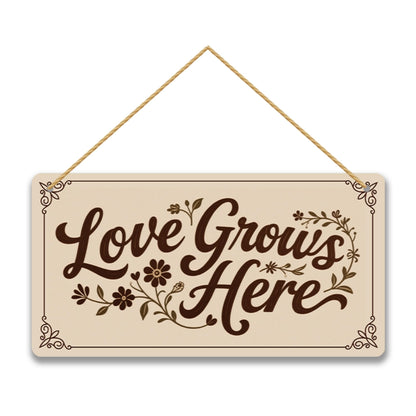 Love Grows Here Wood Sign Gift - Rustic Garden Plaque for Plant Lovers, Mother's Day Gift for Her, Gardener Welcome Sign, Housewarming & Wedding Gift for New Homeowners 12x6 Inch
