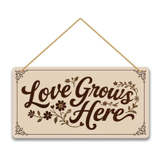 Love Grows Here Wood Sign Gift - Rustic Garden Plaque for Plant Lovers, Mother's Day Gift for Her, Gardener Welcome Sign, Housewarming & Wedding Gift for New Homeowners 12x6 Inch