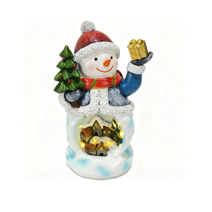 Yiosax Christmas Indoor Decorations Snowman Figurine Snowman House Light Decor Christmas Village Houses Statue Decorations Table Gift Winter Decor