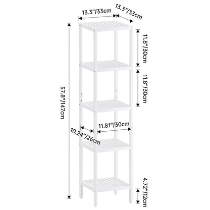 SMIBUY Bathroom Storage Shelf, 5-Tier Bamboo Rack Organizer, Multifunctional Shelving Unit for Living Room Bedroom Kitchen (White)