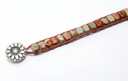 ZOSOJONA 7 Chakra Bracelet Bohemian Handmade Leather Wrap Healing Protection Natural Stone Yoga Beaded Bracelets Boho Friendship Jewelry (Gray Turquoise)