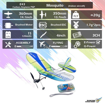 E43 Mosquito RTF RC Airplane for Adults, Micro EPP RC Foam Plane 14.1 Inch Wingspan, 2.4GHz 3CH Slow Flyer for Indoor Fly