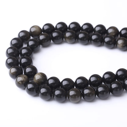 10MM Black Golden Obsidian Round Loose Beads Natural Gem Beads Crystal Energy Stone Beads for Jewelry Making DIY Bracelet Necklace