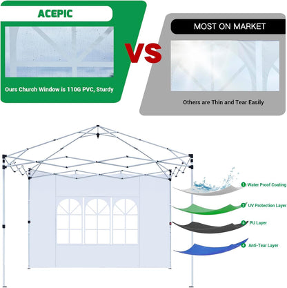 Acepic 3Pcs Instant Canopy Tent Sidewalls for 10x10 Pop-Up Canopy, Garden Gazebo, 210D Oxford Fabric Waterproof, Black (Tent NOT Included)