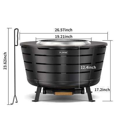 26.5 Inch Smokeless Fire Pit, Outdoor Portable Fire Pit with Stand, Removable Ash Pan & Heat Shield, Large Wood Burning Firepit Bonfire for Outside, Backyard, Patio,Camping