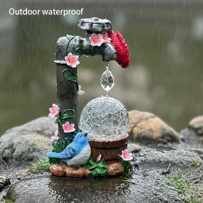 ZYLiWoo Solar Cardinal Garden Statue Decoration, Water Faucet and Solar Light Glass Ball, Outdoor Resin Garden Statue, Cardinal Gift, Women's Mother's Birthday Gift, Size 9.45 inches