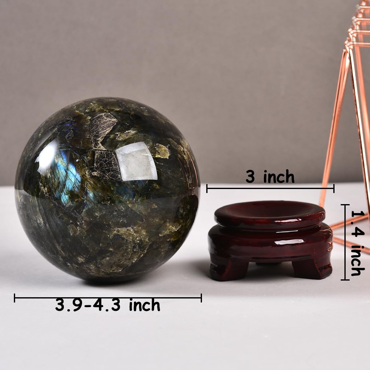 MOGEMT Large Labradorite Crystal Ball with Stand Natural Crystals Sphere Gemstone Ball Meditation Witchcraft Home Decor 100-110mm/3.9-4.3"