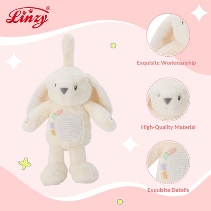 Linzy 10" Bunny Stroller Toy – Soft Bunny Plush Baby Toy with LED Night Light & Lullaby Music, Birthday Christmas for Newborns Toddlers Kids