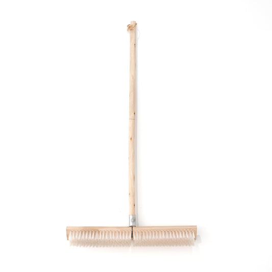 BMart Home 17.71” Heavy Duty Push Broom Outdoor, Stiff Plastic Bristles 4-Layer, 32.28” Wooden Handle, Industrial Broom for Garage Floor, Warehouse, Patio, Concrete, Deck & Sidewalk Cleaning