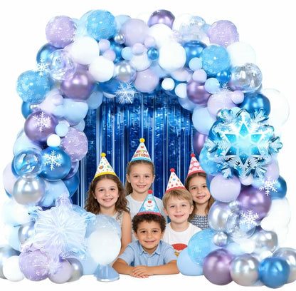 Set of 148pcs Snowflake Balloons Party Decorations Latex Balloons with Snowflake Foil Balloon and Blue Streamers for Baby Shower Birthday Foil Fringe Curtain Backdrop Birthday Party Decor Supplies
