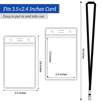 50 Pcs Clear Vertical Badge Id Card and 50 Pcs Lanyard, Reusable Lanyards for Id Badge Holder Name Tag Badge Holder with Lanyards for Adults Kids Business School Conferences (Black)