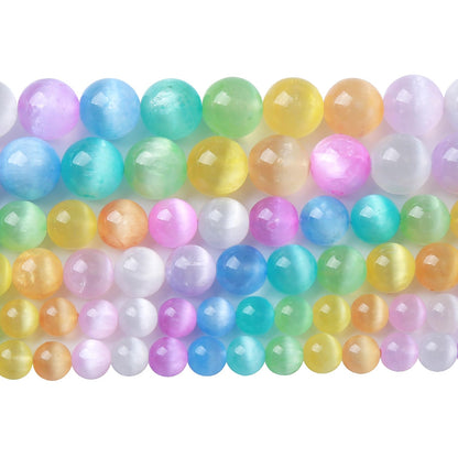 45PCS 8MM Natural Stone Colorful Selenite Gypsum Beads Round Loose Beads for Jewelry Making DIY Bracelet Necklace Accessories 15" Energy Healing Power Stone Beads