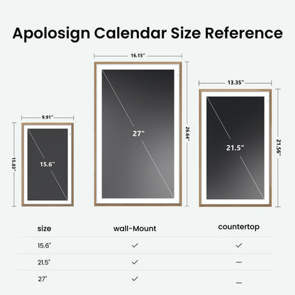 Apolosign 21.5-inch Digital Calendar : Dual Mode Smart Wall Planner, No Subscription, Install Apps, Sync Calendars, Electronic Touchscreen Interactive Display for Family Schedules, Chore Chart (Teak)