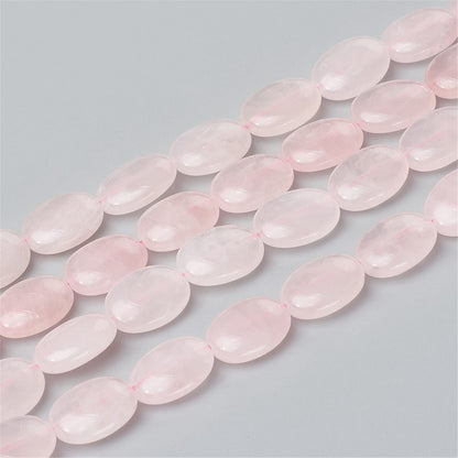 Fashewelry 58pcs Natural Rose Quartz Stone Beads 14x10mm Flat Oval Healing Crystal Loose Gemstone Beads for Jewelry Necklace Bracelet Earring Craft Hole: 1mm