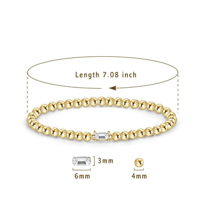 Free bird Gold Bracelets for Women, Dainty Gold Beaded Birthstone Bracelet with Baguette CZ 14K Gold Plated Stacking Birthstone Bracelets for Women,Pulsera para Mujer