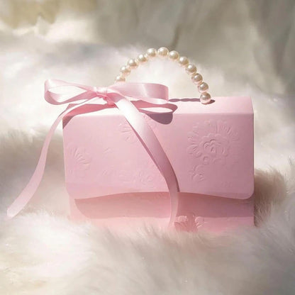 motoeye 10Pcs Pink Pearl Paper Gift Boxes for Wedding Favors, Elegant Bridesmaid and Party Favor Boxes with Ribbon, Ideal for Bridal Shower, Baby Shower, and Special Occasions (Pink, L)