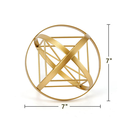 HLQMFHT 7 inches Metal Geometric Abstract Sculpture， Metal Geometric Sculpture Decor Sphere, Tabletop Decor for Living Room,Study,Bedroom,Modern Home Decor Accents